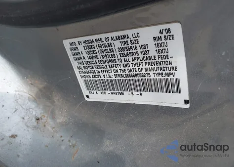 2008 Honda Odyssey Ex-L z USA, uszkodzony, nr VIN 5FNRL38668B068275